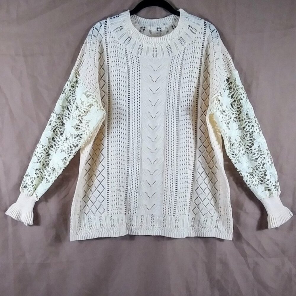Source Unknown Women's Beautiful Cream Crochet & … - image 1